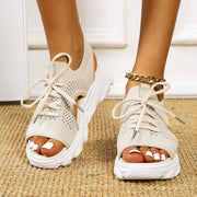 Women's Platform Sandals Lace Up Cutout Open Toe Style